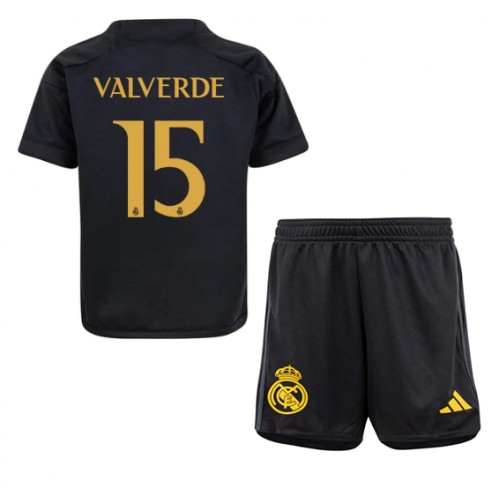 Fotballdrakt Barn Real Madrid Federico Valverde #15 Tredjedraktsett 2023-24 Kortermet (+ Korte bukser)